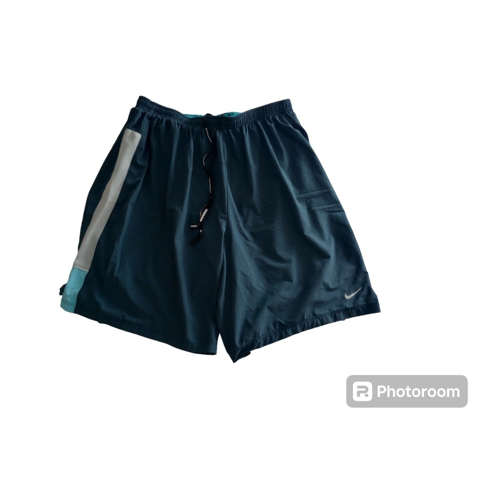Nike Basketball Shorts Womens Large Blue Swoosh Fly Check Satin Feel Elastic